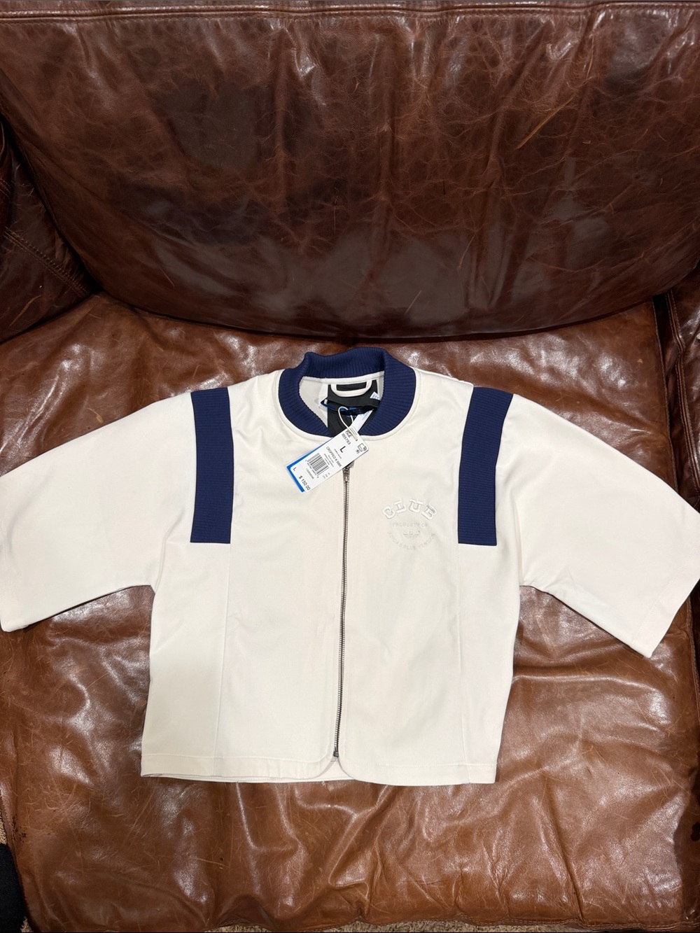Adidas Cream Zip-Front Top with Navy Accents